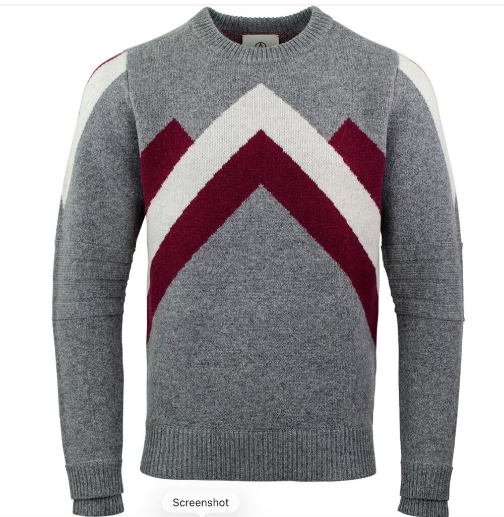 Alps & Meters Sweater Mens XXL Gray Red 100% Wool Ski Racer Logo Pullover
